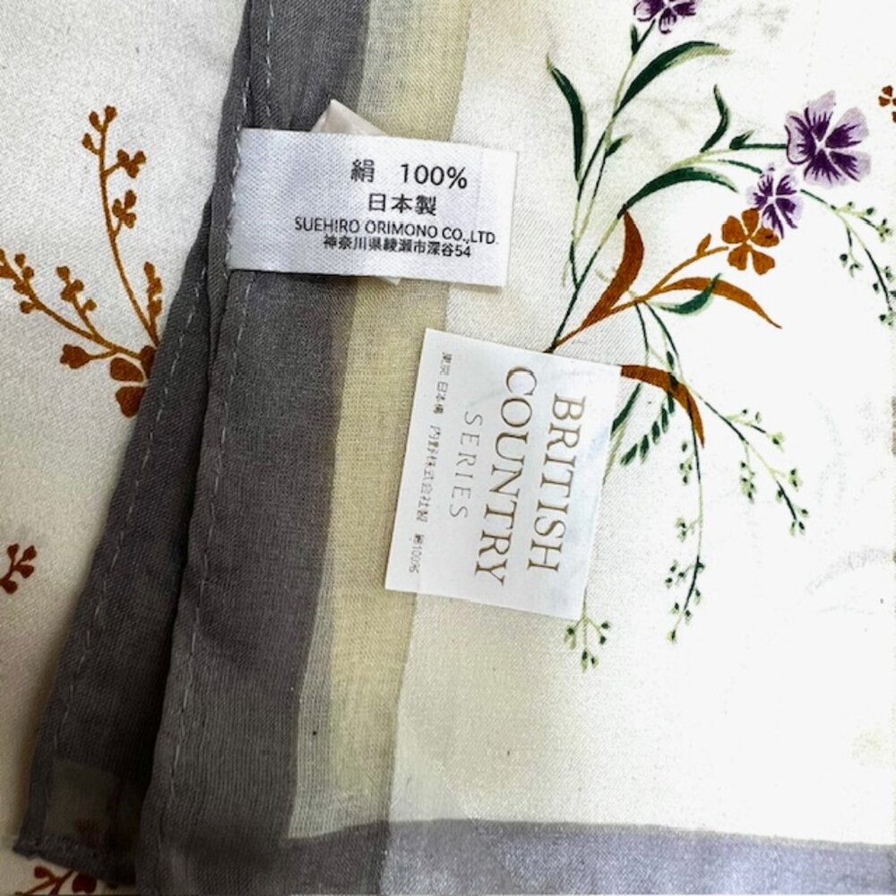 New W/ Box Elegant British Counrty Scarf 100% Silk Chiffon Satin 34"Ivery Floral - Picture 7 of 13